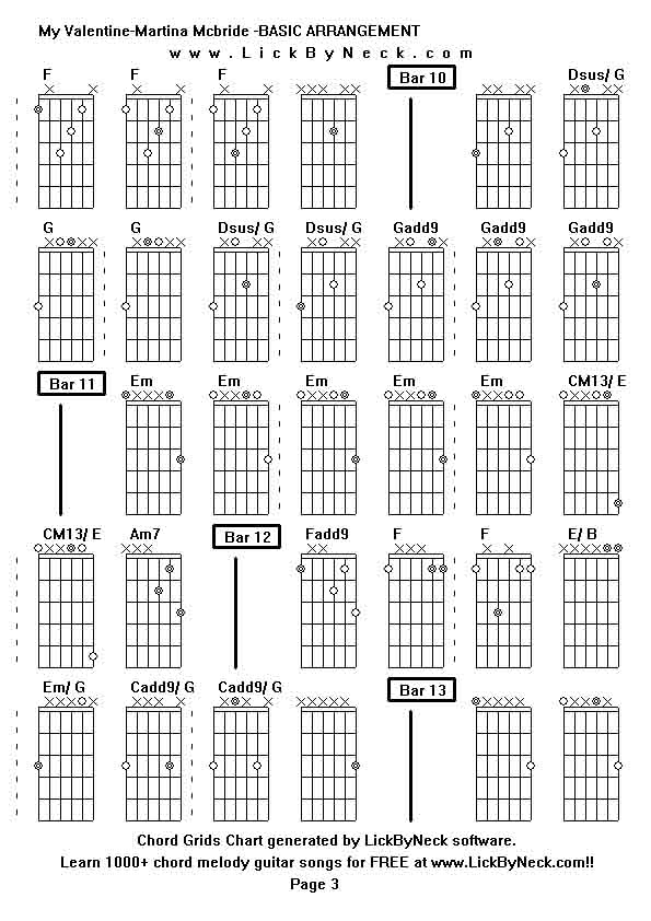 Chord Grids Chart of chord melody fingerstyle guitar song-My Valentine-Martina Mcbride -BASIC ARRANGEMENT,generated by LickByNeck software.